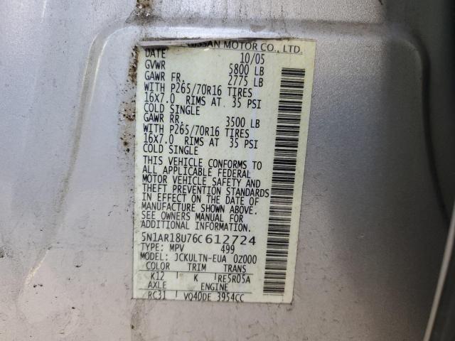 Photo 10 from auction – 2006 NISSAN PATHFINDER with VIN 5N1AR18U76C612724
