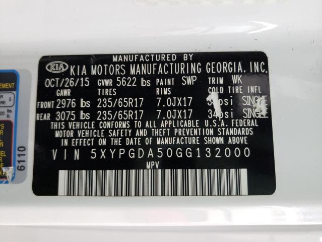 Photo 10 from auction – 2016 KIA SORENTO LX with VIN 5XYPGDA50GG132000