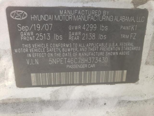 Photo 10 from auction – 2008 HYUNDAI SONATA GLS with VIN 5NPET46C78H373430