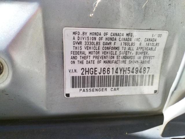 Photo 10 from auction – 2000 HONDA CIVIC with VIN 2HGEJ6614YH549487