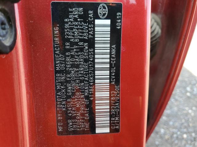 Photo 10 from auction – 2007 TOYOTA CAMRY with VIN 4T1BE46K57U174056