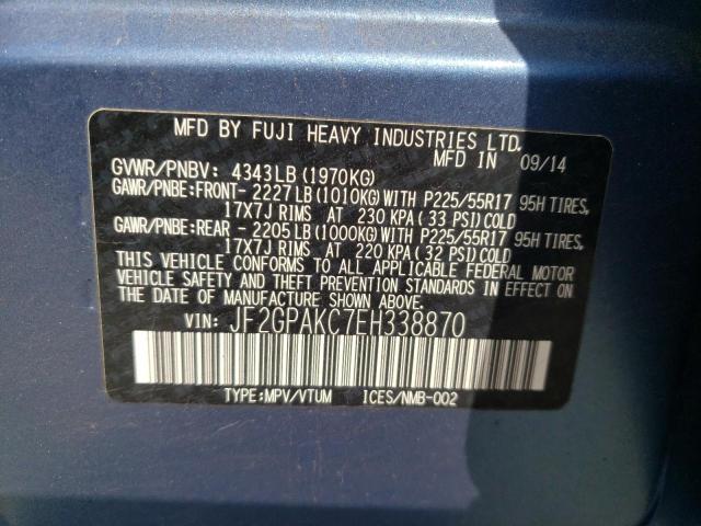 Photo 10 from auction – 2014 SUBARU XV CROSSTR with VIN JF2GPAKC7EH338870
