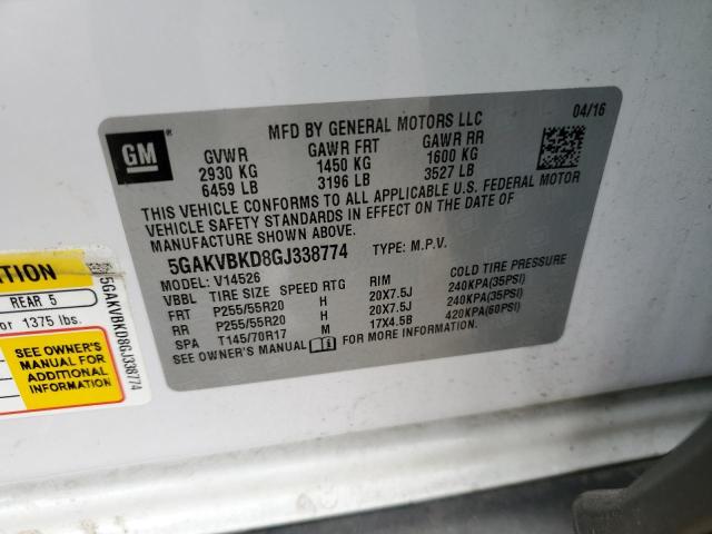 Photo 10 from auction – 2016 BUICK ENCLAVE with VIN 5GAKVBKD8GJ338774