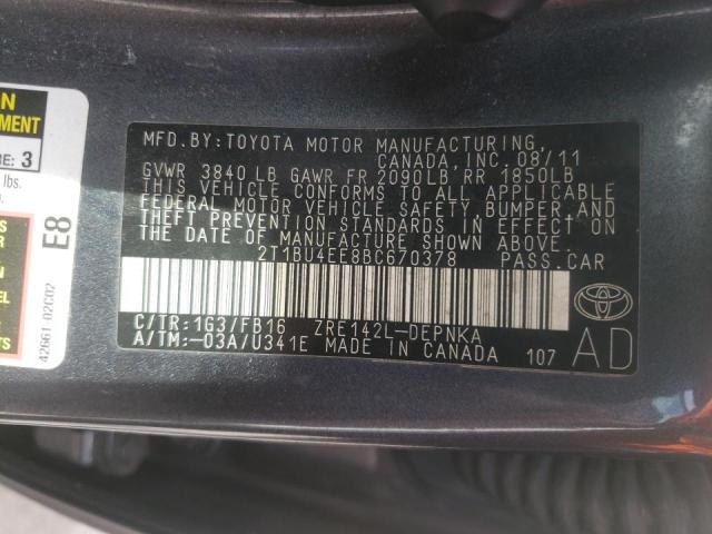 Photo 10 from auction – 2011 TOYOTA COROLLA BA with VIN 2T1BU4EE8BC670378