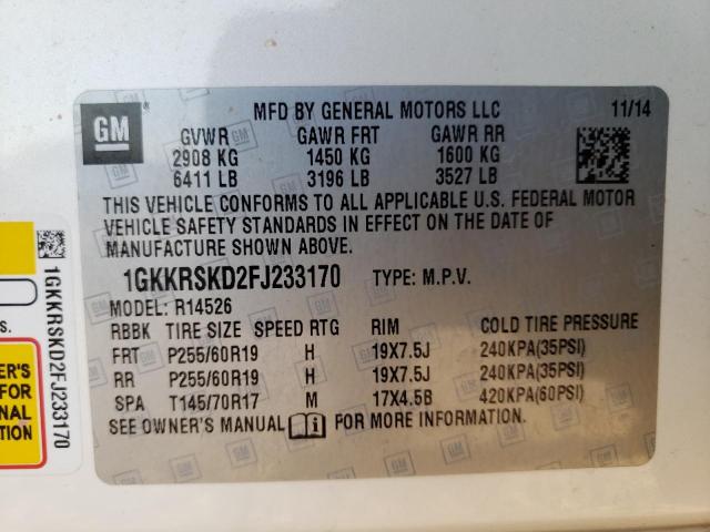 Photo 10 from auction – 2015 GMC ACADIA SLT with VIN 1GKKRSKD2FJ233170