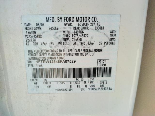 Photo 10 from auction – 2008 FORD F150 SUPER with VIN 1FTRW12548FA07529