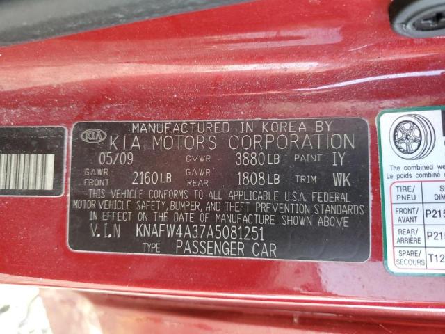 Photo 10 from auction – 2010 KIA FORTE SX with VIN KNAFW4A37A5081251