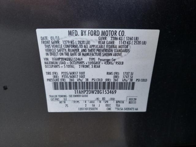 Photo 10 from auction – 2011 FORD TAURUS SE with VIN 1FAHP2DW2BG153469