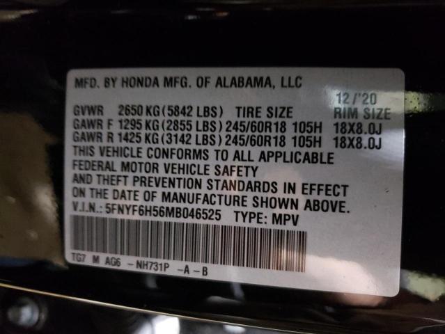 Photo 10 from auction – 2021 HONDA PILOT EXL with VIN 5FNYF6H56MB046525