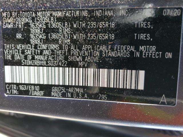Photo 10 from auction – 2020 TOYOTA HIGHLANDER with VIN 5TDHZRBH9LS037422