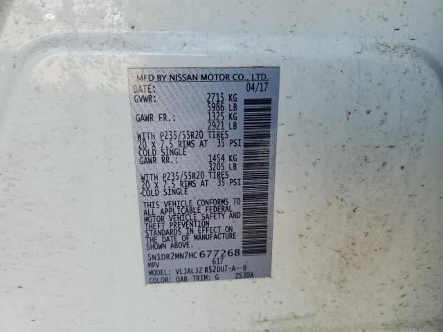 Photo 10 from auction – 2017 NISSAN PATHFINDER with VIN 5N1DR2MN7HC677268