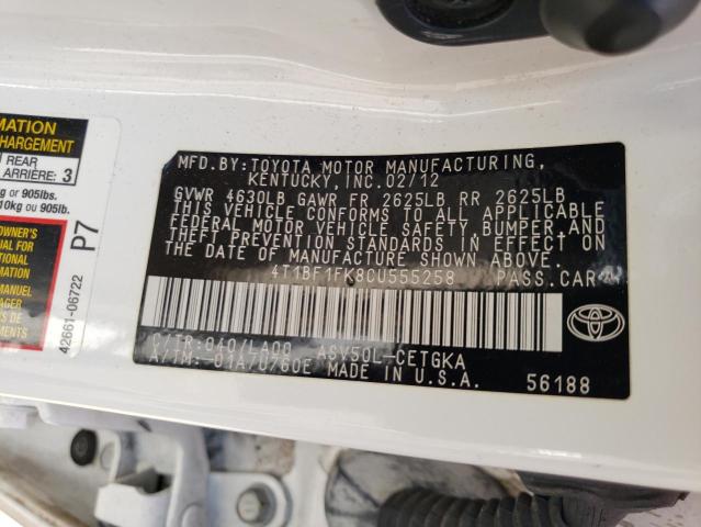 Photo 10 from auction – 2012 TOYOTA CAMRY BASE with VIN 4T1BF1FK8CU555258