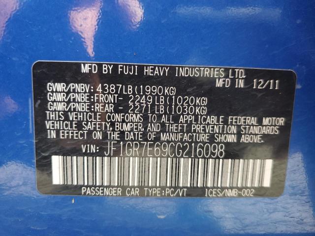 Photo 10 from auction – 2012 SUBARU IMPREZA WR with VIN JF1GR7E69CG216098