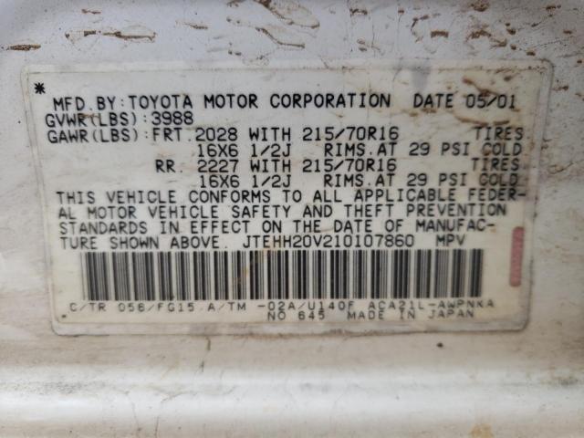 Photo 10 from auction – 2001 TOYOTA RAV4 with VIN JTEHH20V210107860