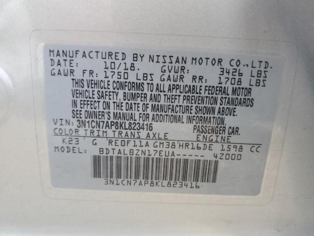 Photo 10 from auction – 2019 NISSAN VERSA S with VIN 3N1CN7AP8KL823416