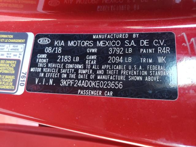 Photo 10 from auction – 2019 KIA FORTE FE with VIN 3KPF24AD0KE023656