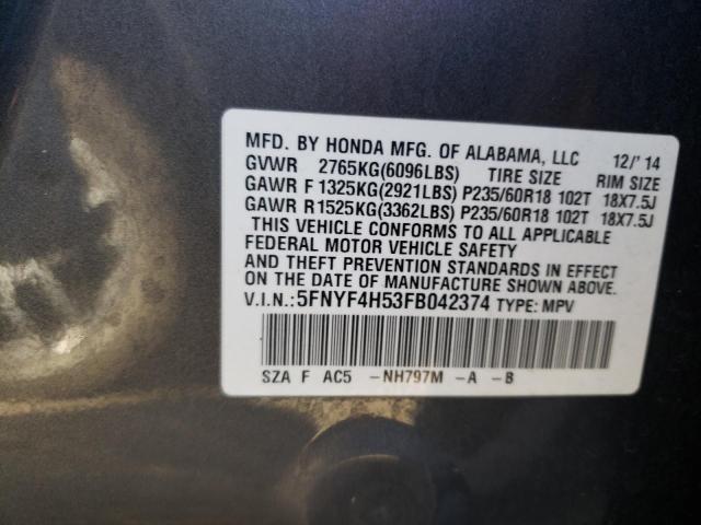 Photo 10 from auction – 2015 HONDA PILOT EXL with VIN 5FNYF4H53FB042374