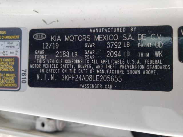 Photo 10 from auction – 2020 KIA FORTE FE with VIN 3KPF24AD8LE205655
