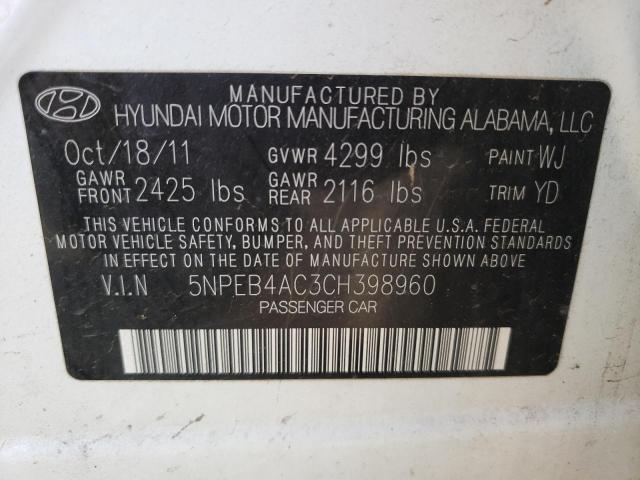 Photo 10 from auction – 2012 HYUNDAI SONATA GLS with VIN 5NPEB4AC3CH398960