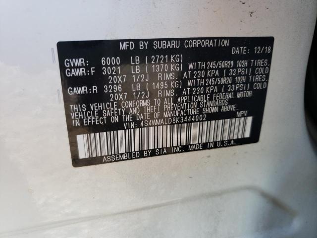 Photo 10 from auction – 2019 SUBARU ASCENT LIM with VIN 4S4WMALD8K3444002