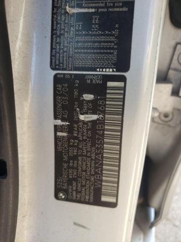 Photo 10 from auction – 2004 BMW 525 I with VIN WBANA53574B167681
