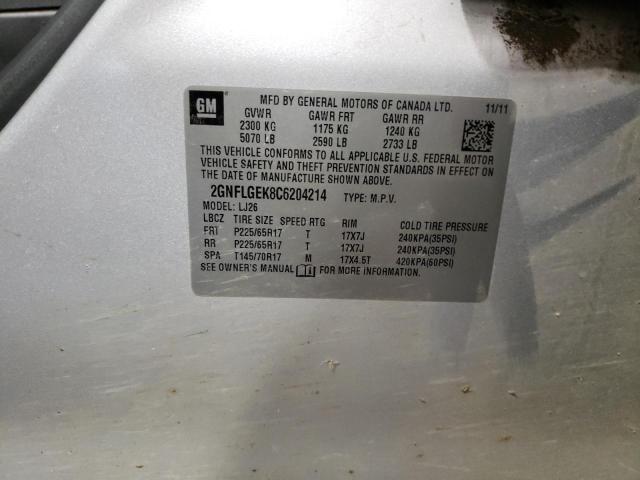 Photo 10 from auction – 2012 CHEVROLET EQUINOX LT with VIN 2GNFLGEK8C6204214