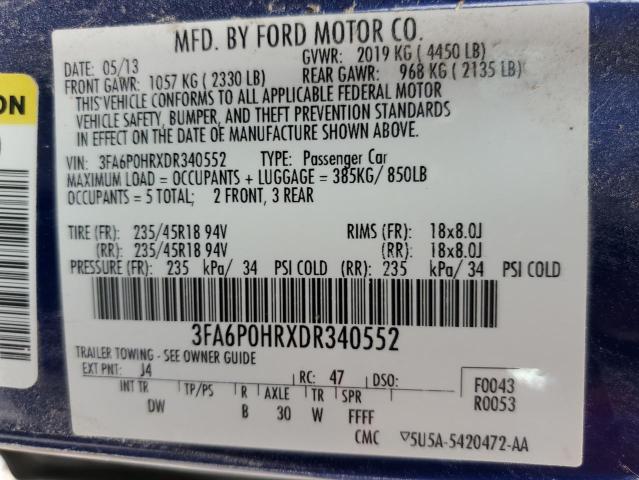 Photo 10 from auction – 2013 FORD FUSION SE with VIN 3FA6P0HRXDR340552