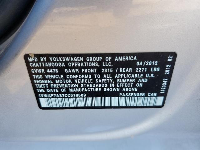 Photo 10 from auction – 2012 VOLKSWAGEN PASSAT S with VIN 1VWAP7A37CC076509