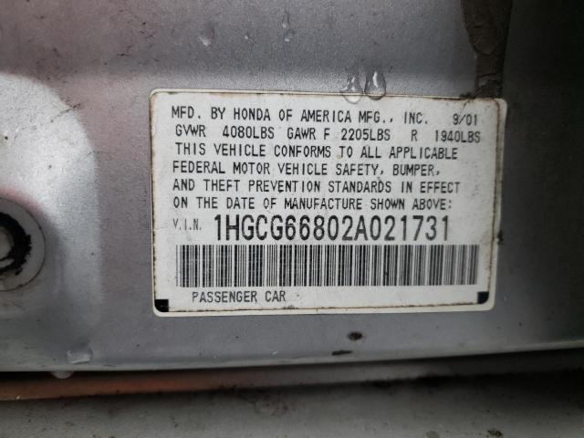 Photo 10 from auction – 2002 HONDA ACCORD EX with VIN 1HGCG66802A021731