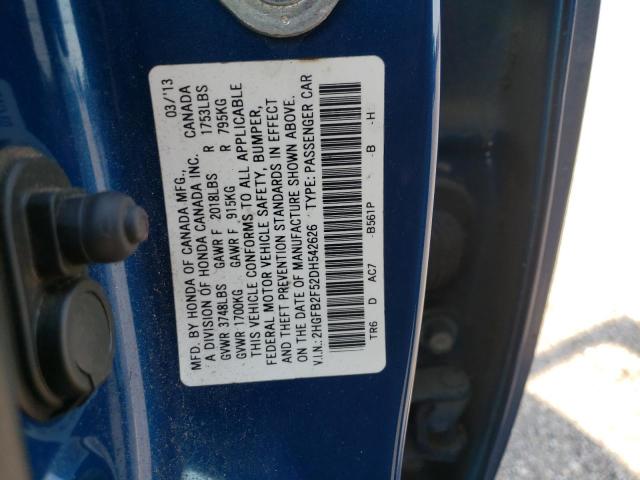 Photo 10 from auction – 2013 HONDA CIVIC LX with VIN 2HGFB2F52DH542626