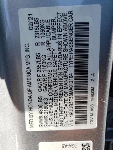 Photo 10 from auction – 2021 ACURA TLX TECH A with VIN 19UUB5F58MA012104