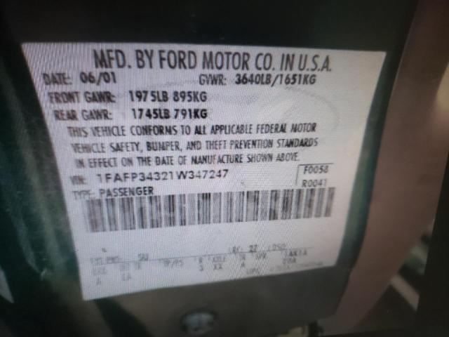 Photo 10 from auction – 2001 FORD FOCUS SE with VIN 1FAFP34321W347247