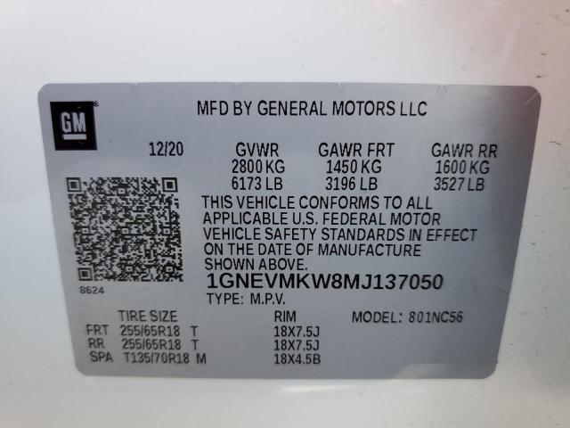 Photo 10 from auction – 2021 CHEVROLET TRAVERSE L with VIN 1GNEVMKW8MJ137050