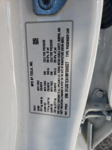 Photo 10 from auction – 2021 TESLA MODEL 3 with VIN 5YJ3E1EA1MF086027
