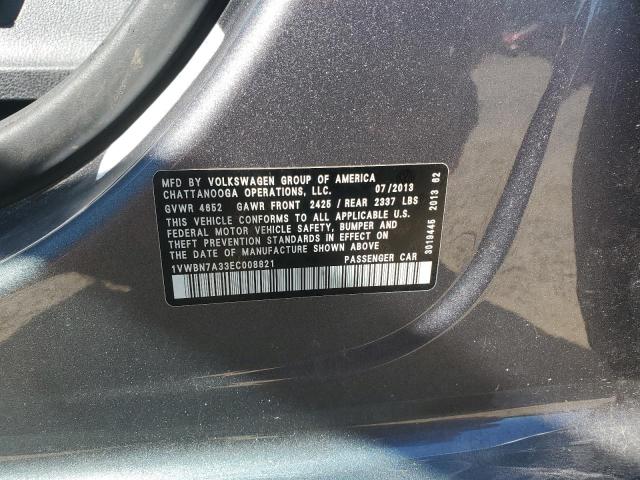 Photo 10 from auction – 2014 VOLKSWAGEN PASSAT SE with VIN 1VWBN7A33EC008821