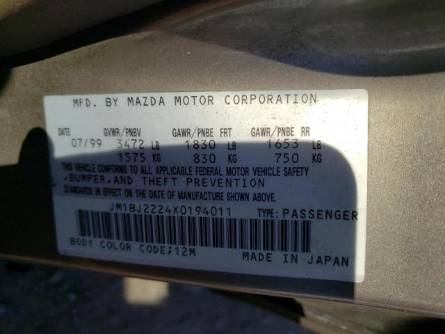 Photo 10 from auction – 1999 MAZDA PROTEGE DX with VIN JM1BJ2224X0194011