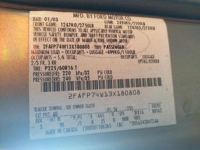 Photo 10 from auction – 2003 FORD CROWN VICT with VIN 2FAFP74W13X180808
