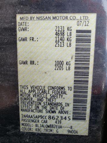 Photo 10 from auction – 2012 NISSAN MAXIMA S with VIN 1N4AA5AP9CC862345
