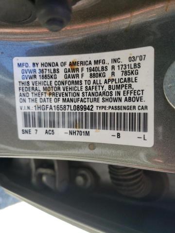 Photo 10 from auction – 2007 HONDA CIVIC LX with VIN 1HGFA16587L089942