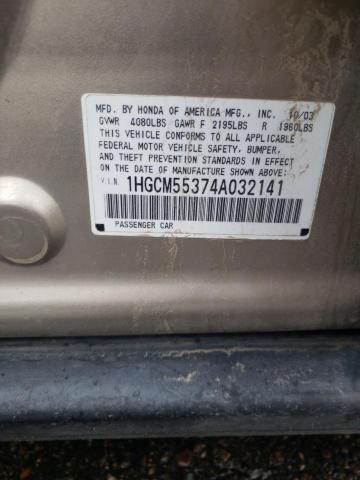 Photo 10 from auction – 2004 HONDA ACCORD LX with VIN 1HGCM55374A032141