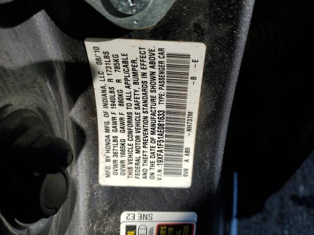 Photo 10 from auction – 2010 HONDA CIVIC LX with VIN 19XFA1F51AE081633
