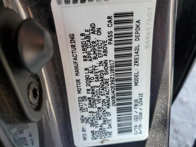 Photo 10 from auction – 2009 TOYOTA COROLLA BA with VIN 1NXBU40E39Z118917