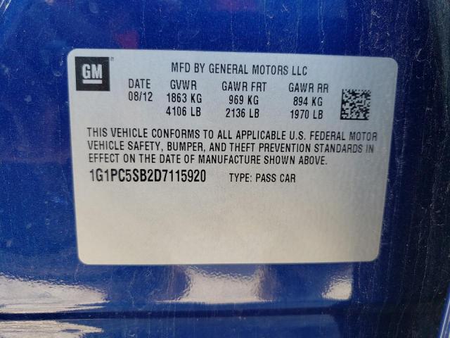 Photo 10 from auction – 2013 CHEVROLET CRUZE LT with VIN 1G1PC5SB2D7115920
