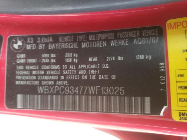 Photo 10 from auction – 2007 BMW X3 3.0SI with VIN WBXPC93477WF13025