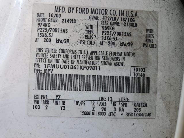 Photo 10 from auction – 2001 FORD ESCAPE XLS with VIN 1FMUU01B61KF09811