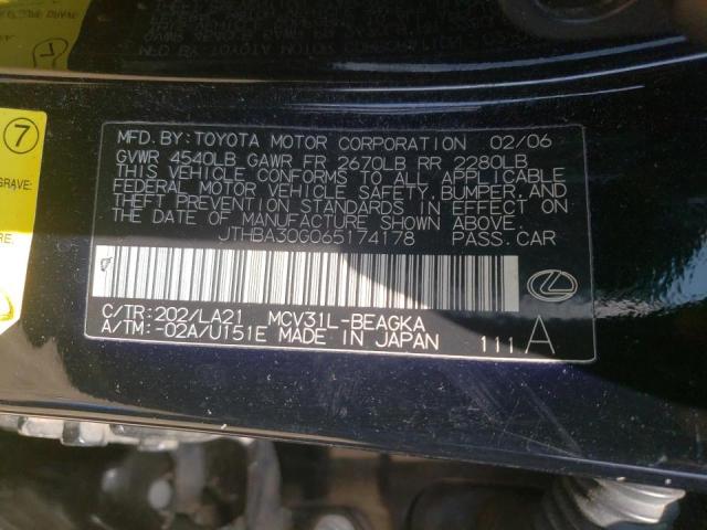Photo 10 from auction – 2006 LEXUS ES 330 with VIN JTHBA30G065174178