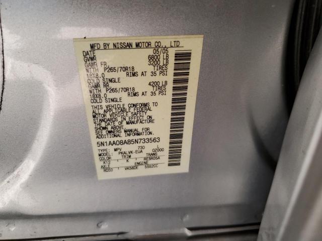 Photo 10 from auction – 2005 NISSAN ARMADA SE with VIN 5N1AA08A85N733563