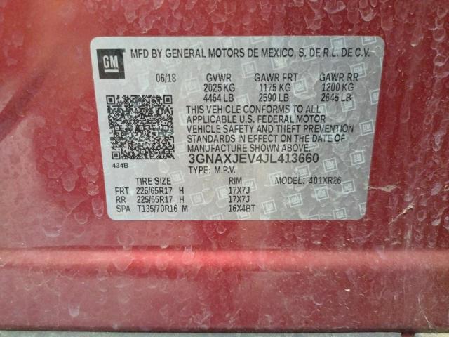 Photo 10 from auction – 2018 CHEVROLET EQUINOX LT with VIN 3GNAXJEV4JL413660