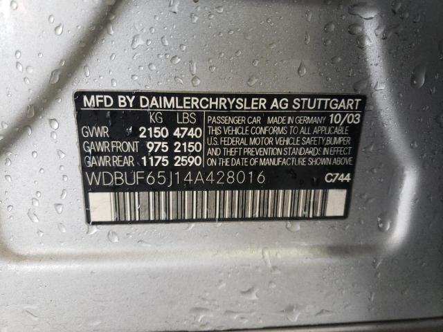 Photo 10 from auction – 2004 MERCEDES-BENZ E 320 with VIN WDBUF65J14A428016