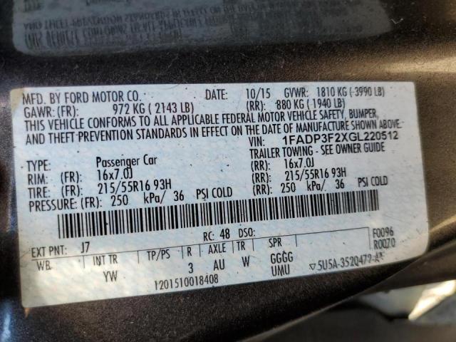 Photo 10 from auction – 2016 FORD FOCUS SE with VIN 1FADP3F2XGL220512